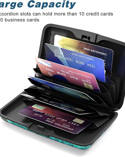 Atufsuat Credit Card Holder, Mini Aluminum Card Wallet RFID Blocking Slim Metal Hard Card Case for Women Men, Ocean Marble
