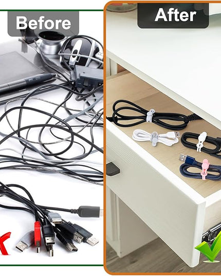 32Pcs Silicone Cable Ties, Data Cable Organizer Silicone Cable Straps Cord Ties Wrap Reusable Wire Organizers Elastic Cables Cord Management Organizers for Electronics, Home, Office, School, Travel