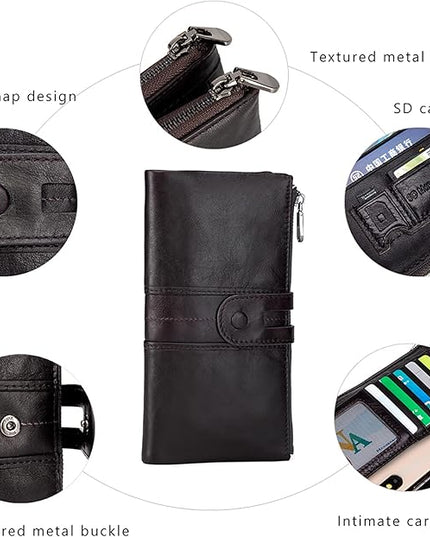 myfriday Women's RFID Blocking Genuine Leather Wallet, Bifold Long Clutch Wallet Money Clips Ladies Card Holder Purse