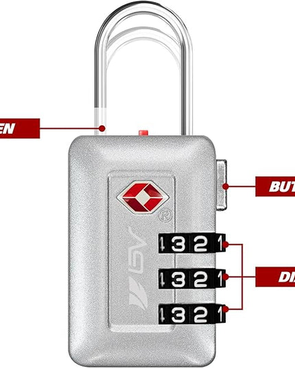 BV TSA Accepted Luggage Travel Lock, Set-Your-Own Combination Lock for School Gym Locker, Luggage Suitcase Baggage Locks, Filing Cabinets, Toolbox, Case (Silver, 2 Pack)