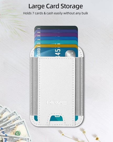 Card Holder for Phone Case, Leather Phone Wallet Stick On, Strongest Adhesive Phones Wallet for iPhone/Android, Minimalist Slim RFID, Fit 7 Cards, White, 1 Pack