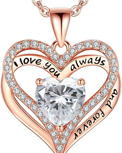 S925 Sterling Silver Necklace for Women, Wife Jewelry Rose Gold, Mom Birthday Valentines Mothers Day Gifts, Girlfriend Necklaces, Daughter Heart Jewel, Anniversary for Her
