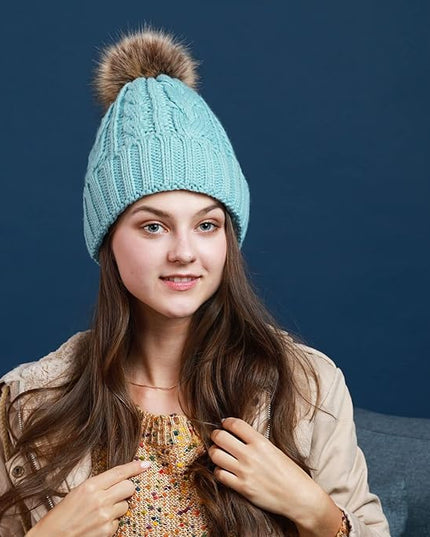 REDESS Women Winter Pompom Beanie Hat with Warm Fleece Lined, Thick Slouchy Snow Knit Skull Ski Cap