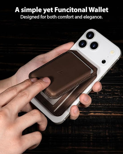 Belemay Strong Magnetic Wallet for MagSafe with Adjustable Stand, Full-Grain Leather Card Holder, Up to 5 Cards, RFID Blocking, Slim for iPhone 17/16/15/14/13/12 Series Men & Women - Bourbon Brown