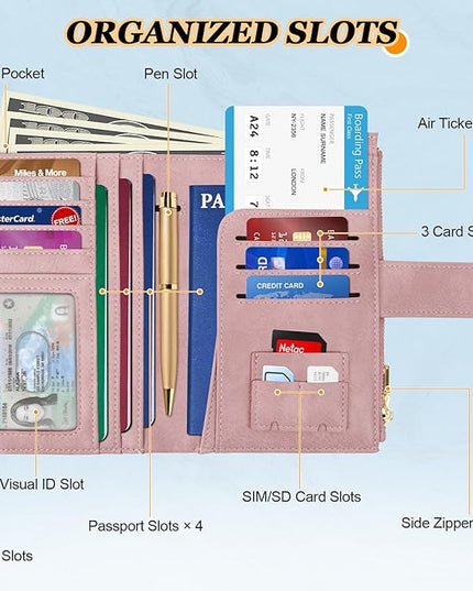 HUANLANG Passport Holder with Airtag for Women/Men, Airtag Passport Wallet for Travel Leather Passport Holder RFID Blocking,Travel Passport Walelt with Credit Card Holder