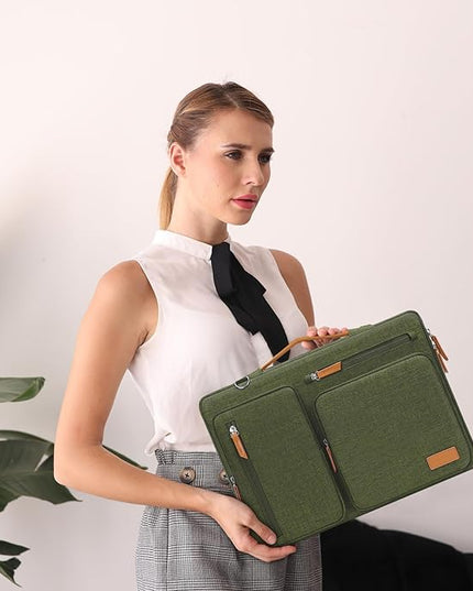 MOSISO 360 Protective Laptop Shoulder Bag,17-17.3 inch Computer Bag Compatible with MacBook, HP, Dell, Lenovo, Asus Notebook,Side Open Messenger Bag with 4 Zipper Pockets&Handle, Olive Green