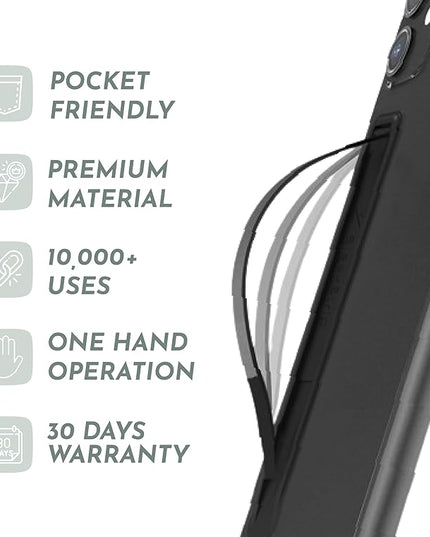SleekStrip SleekGrip-Essential Ultra Thin Phone Grip Stand,Slim Metal Finger Loop Ring Hand Holder Strap Cell Phone Grips for iPhone 16 Pro Max,17 Air,Android,Case Back - Black x Rainbow Pride