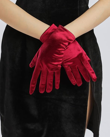 Sahabowi Satin Gloves Formal Bridal Banquet Party Wedding Opera Solid Colorful Mitten For Women