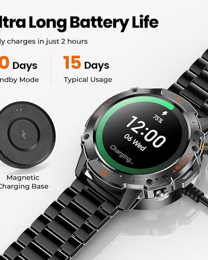 WalkerFit Smart Watch for Men, 1.43" Round AMOLED, 5ATM Waterproof for Swim,Heart Rate & Sleep Monitor,Long Battery,Outdoor Activity Tracker,Voice Control&Bluetooth Call,Android Compatible with iPhone
