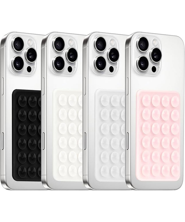 4Pack Silicone Suction Phone Case Mount, Silicon Adhesive Smartphones Stand Sticky, Hands-Free Phone Accessories Holder for Selfies and Videos (Black & White & Translucent & Light Pink)