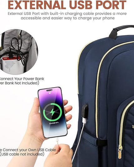 LOVEVOOK Laptop Backpack for Women 18.4 inch,Cute Womens Travel Backpack Purse,Professional Laptop Computer Bag,Waterproof Work Business College Teacher Bags Carry on Backpack with USB Port,Navy Blue