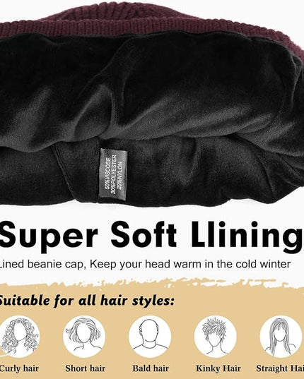 Wmcaps Winter Beanie for Men Women, Fleece Lined Beanie Soft Warm Knit Hat Ski Stocking Cuffed Cap