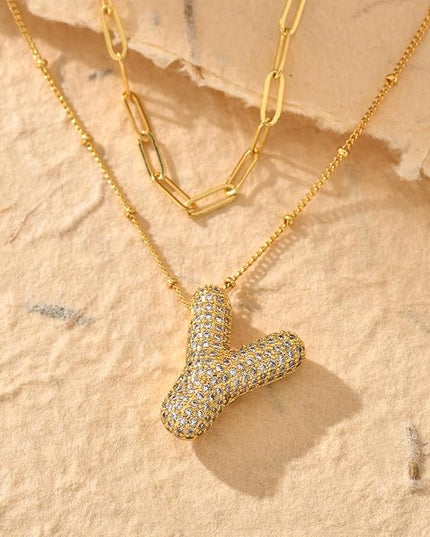 LUCA SMITH Initial Necklaces for Women, Dainty Balloon Bubble Letter, Name Letter Alphabet Pendant Layered Choker Chain Jewelry Gift