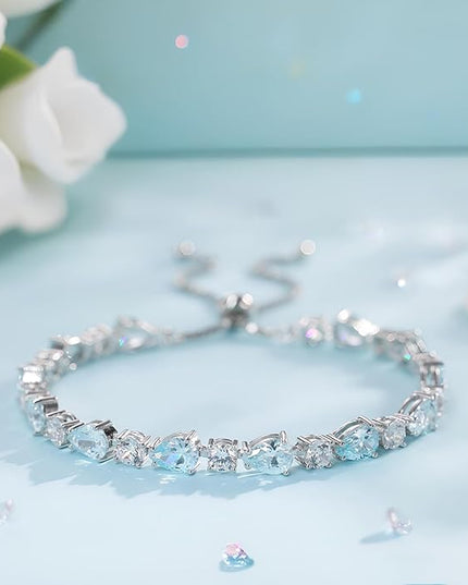 FANCIME Shine of Tears Birthstone Tennis bolo Bracelets Sterling Silver Tennis Bracelets Charm Fine Jewelry Birthday Gifts for Women Mom