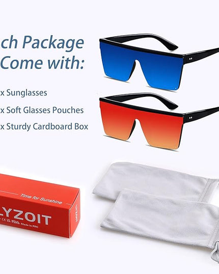 LYZOIT Square Oversized Sunglasses for Women Men Big Flat Top Fashion Shield Large UV Protection Rimless Shades