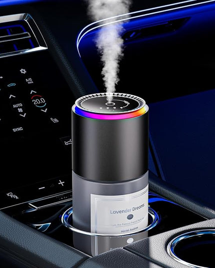 Car Air Freshener,Smart Car Air Freshener, car Diffuser with 150 ML (5oz) Capacity Multi-fragrance,RGB Music Syncing Light, Auto On/Off(Lavender)