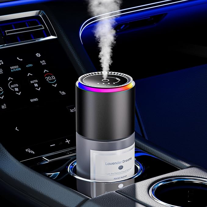 Car Air Freshener,Smart Car Air Freshener, car Diffuser with 150 ML (5oz) Capacity Multi-fragrance,RGB Music Syncing Light, Auto On/Off(Lavender)