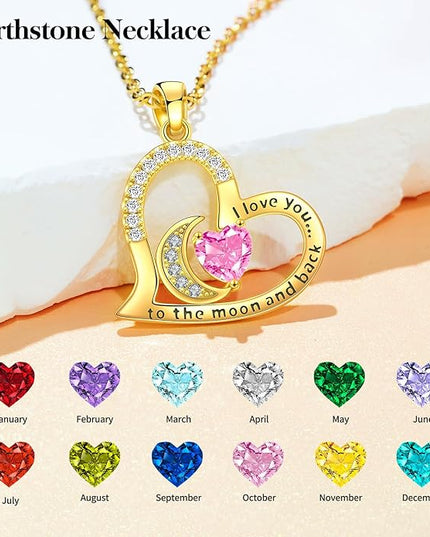 Anniversary Necklace for Women Birthstone Jewelry for Wife Gifts for Her Wife Birthday Gift Ideas Anniversary for Girlfriend I love you to the moon and back Necklaces Filled 925 Sterling Sliver