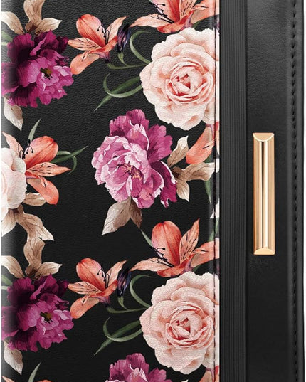 Passport Holder Cover Travel RFID Blocking Passport Cover Rose Gold Cute Flowers Passport Wallet with Elastic Band for Women