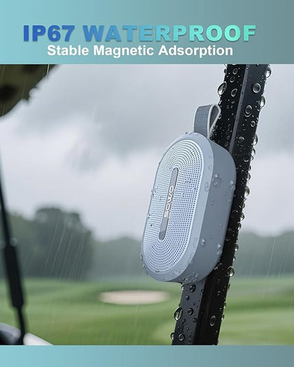 SOWO Wireless Portable Small Speaker, Ultra Magnetic Bluetooth Speaker for Golf Cart, Coverless IP67 Waterproof, 24 H Playtime, Pro Sound, Clip Hanging Design for Outdoor, Indoor - Blue