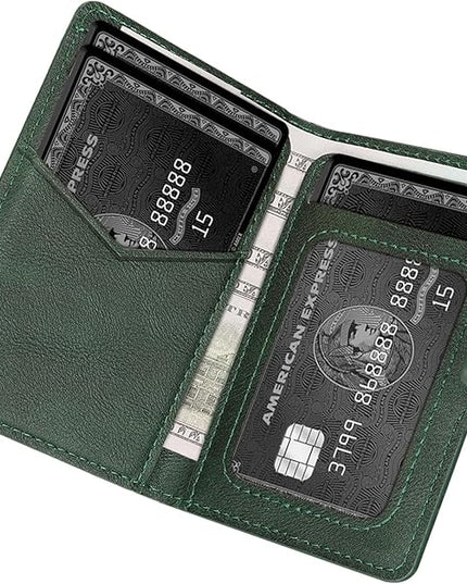 Ultra-Thin Magnetic Wallet Card Holder for iPhone and All MagSafe Protective Cases,Premium PU leather, powerful magnetic closure, stand function, 6 card slots (Green)