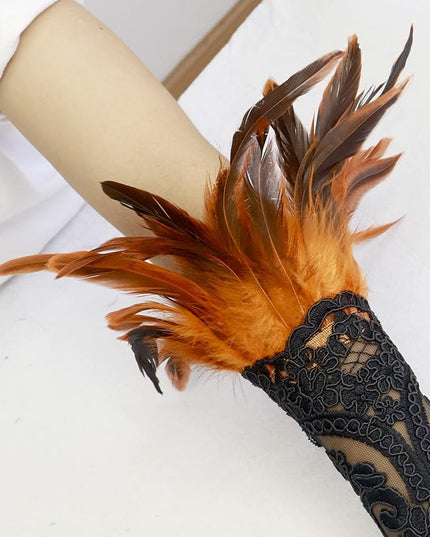 HOMELEX Women Black Lace Feather Gloves Witch Angel Costume Accessories Swan Wings Wrist Bands