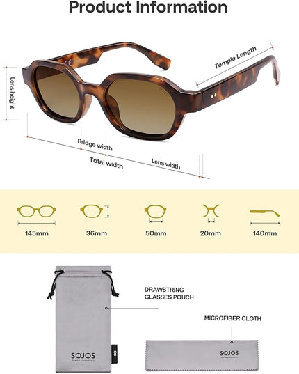 SOJOS Retro Polarized Hexagon Sunglasses for Women Men, UV400 Trendy Rectangle 70s 80s 90s Shades SJ2389