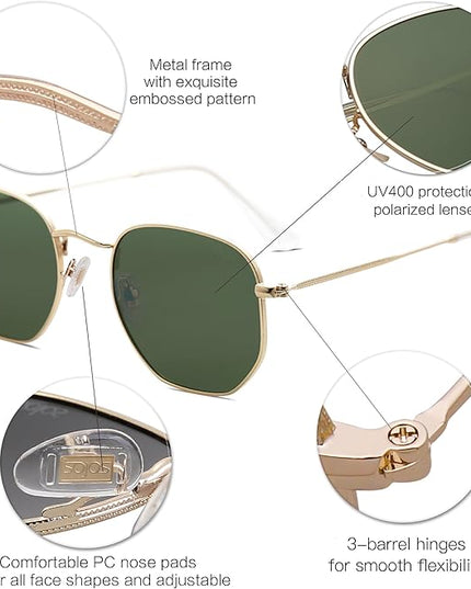 SOJOS Square Polarized Sunglasses for Women Men Small Hexagonal Polygon Shades SJ1072