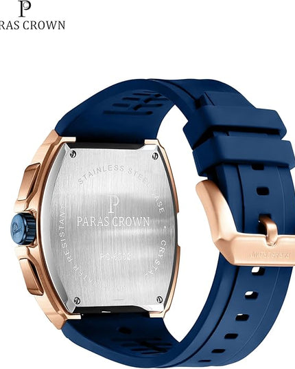 Paras Crown Watches for Men Tonneau 5ATM Waterproof Quartz Luxury Chronograph Analog Men's Wrist Watches Stainless Steel Case Mens Watches