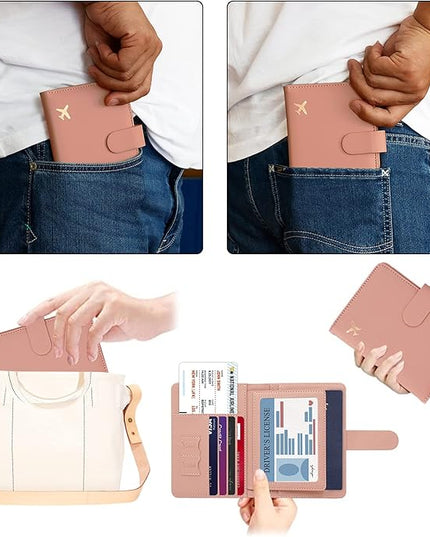Melsbrinna Rfid Passport Holder for Travel women/Men, Cute Passport Wallet Rfid Blocking Card Slots, Rfid Passport Cover/CaseTravel Wallet, Passport Book Holder (1, Pink)