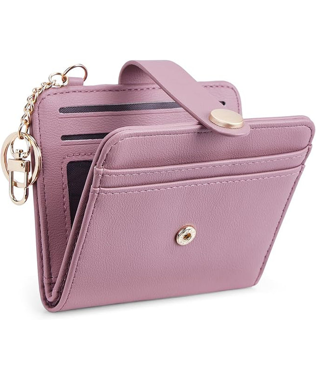 POIUGOYA Slim Wallet for Women,RFID Blocking Bifold Credit Card Holder with Zipper Coin Pocket,ID Window,Keychain