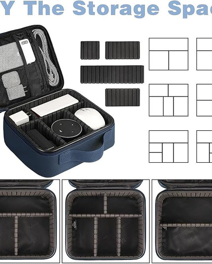 MATEIN Cord Organizer Case with Adjustable Divider, DJ Cable File Bag for Electronic Storage, USB Cable, Charger, Tech Accessories, Shockproof Portable Double Layer Cord Bags, Blue