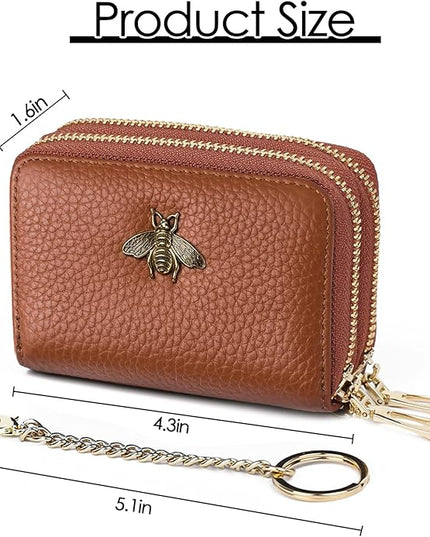 imeetu RFID Credit Card Holder, Small Leather Zipper Card Case Wallet for Women
