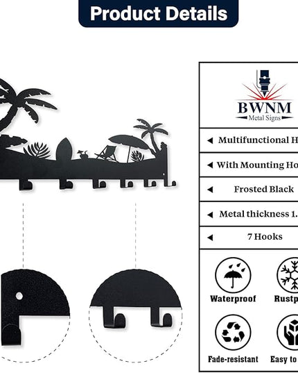 BooWoodNeonMetal Wall Mounted Key Rack | Metal Key Rack Hook Organizer | Metal Key Organizer with 7 Hooks Wall Decoration for Front Door, Hallway, Kitchen, Office