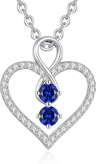 LOUISA SECRET Infinity Double Birthstone Necklace, 925 Sterling Silver Tiny Pendant Heart Necklace for Women Wife Her, Best Jewelry Gift Heart Jewelry Meaningful Gift for Valentine's Day, Christmas, Birthday Anniversary