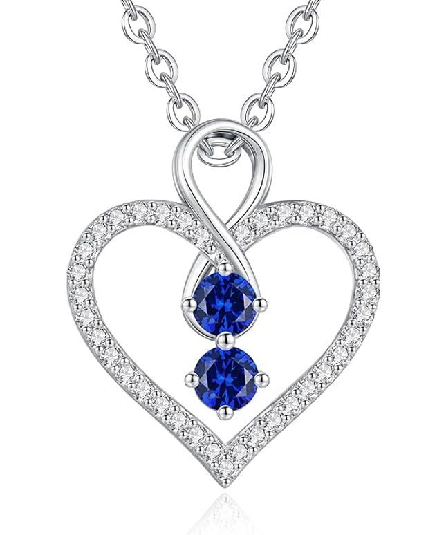 LOUISA SECRET Infinity Double Birthstone Necklace, 925 Sterling Silver Tiny Pendant Heart Necklace for Women Wife Her, Best Jewelry Gift Heart Jewelry Meaningful Gift for Valentine's Day, Christmas, Birthday Anniversary