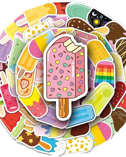 Summer Popsicle Vinyl Stickers - 50PCS Small Waterproof Ice-Lolly Stickers Ice Cream Decals for Party Favors Birthday Water Bottles Laptop Bicycle Skateboard Scrapbook Refrigerator Decor