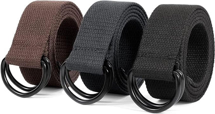 JASGOOD Men Canvas Belt Web Fabric Casual Belt with Black Double D-ring 1 1/2" Wide Set of 2