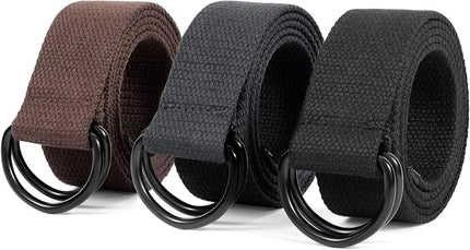 JASGOOD Men Canvas Belt Web Fabric Casual Belt with Black Double D-ring 1 1/2" Wide Set of 2