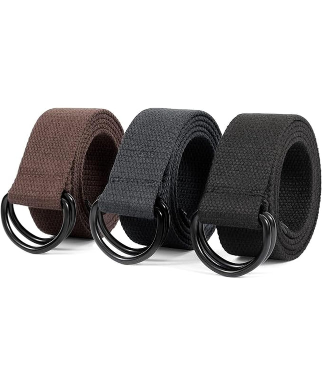 JASGOOD Men Canvas Belt Web Fabric Casual Belt with Black Double D-ring 1 1/2" Wide Set of 2