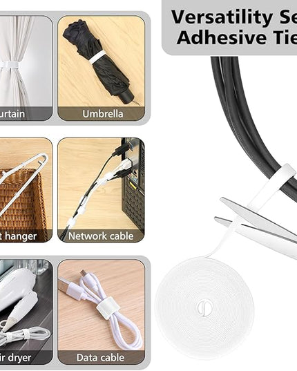 White Cable Management Organizer Kit, 2 Wire Sleeve Protector, 41 Self Adhesive Cable Clips Holder, 10pcs+2 Roll Reusable Cable Ties and 100 Cable Zip Ties for TV Computer Cord Tidy Under Desk