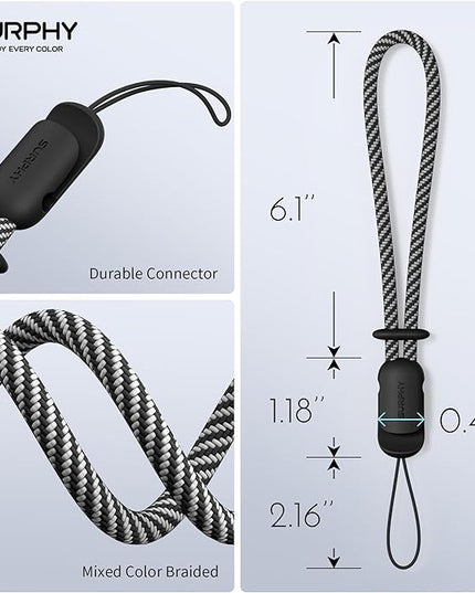 SURPHY 2 Pack Phone Lanyard for Cellphone Case, Phone Wrist Strap for Case, Cellphone Strap with 2-Color Braided, Charm Wrist Lanyard for Women and Men, Black & Gray