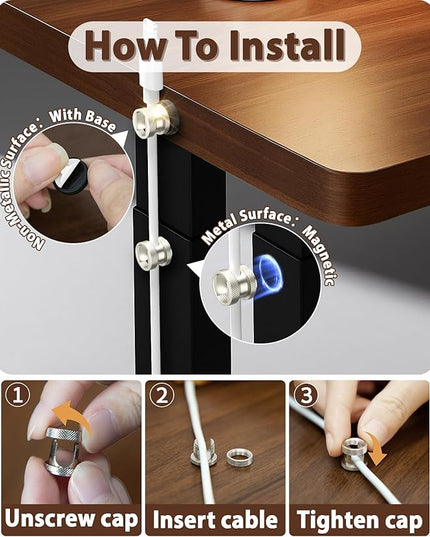 Viaky Magnetic Cord Holder Charger Holders for Cords Metal Cable Management Adhesive Cable Clips Office Desk Accessories Wire Holder Organizer Neatly for Nightstand Office Car Desk(3 Pack)