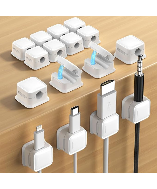 16 Pack Magnetic Cord Organizer Holder,Strong Adhesive Desk Cable Management Easy Open,Organize Phone Charging Cords Wire Holder Organizer Neatly for Home,Office,Car,Desk,Nightstand-White