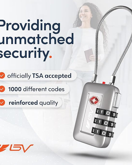 TSA Accepted Luggage Travel Lock, Set-Your-Own Combination Lock for School Gym Locker, Luggage Suitcase Baggage Locks, Filing Cabinets, Toolbox, Case (Silver, 1 Pack)