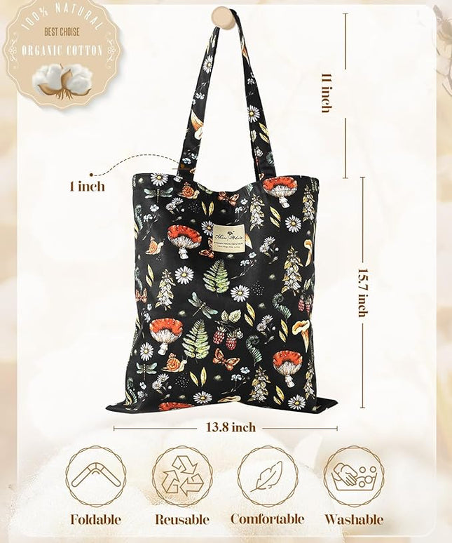 Aesthetic Cotton Tote Bag for Women - Reusable Shoulder Bag with Buckle Fabric Bag for Gym, Travel, Work