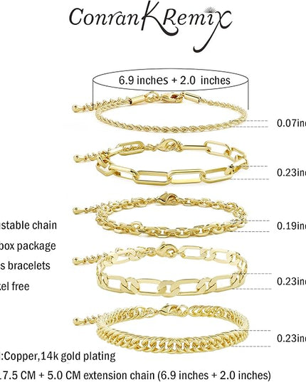 Waterproof Gold Chain Bracelet For Women Non Tarnish,14K Gold Plated Link Dainty Bracelets Stake Layered Bracelet Set Hypoallergen Gold Jewelry