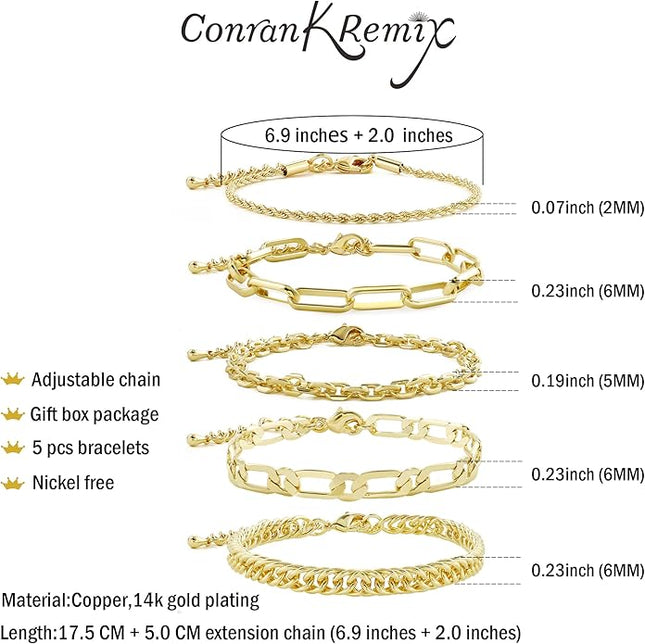 Waterproof Gold Chain Bracelet For Women Non Tarnish,14K Gold Plated Link Dainty Bracelets Stake Layered Bracelet Set Hypoallergen Gold Jewelry