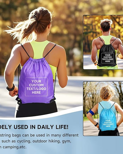 Custom Drawstring Backpacks With Your Logo, 100 Pack Personalized Text Drawstring Bags String Bag Bulk, Great for Travelling, Gym and for Everyday Use (Orange)
