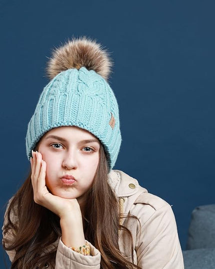 REDESS Women Winter Pompom Beanie Hat with Warm Fleece Lined, Thick Slouchy Snow Knit Skull Ski Cap